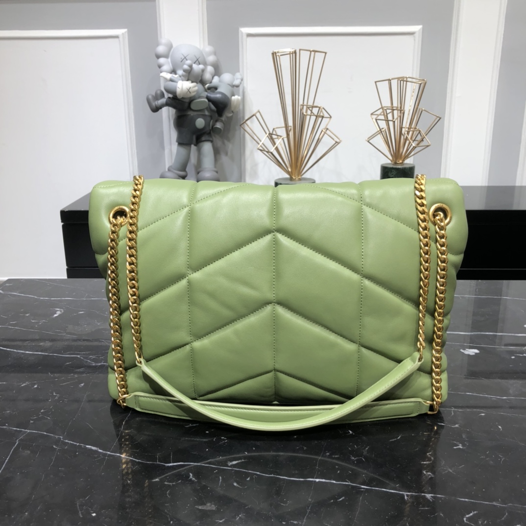 Saint Laurent Loulou Puffer Lambskin Shoulder Bag Handbag Green 577475 Gold